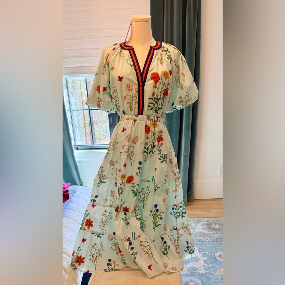 THML NWT Floral Tiered V-Neck Maxi Dress in Light Blue